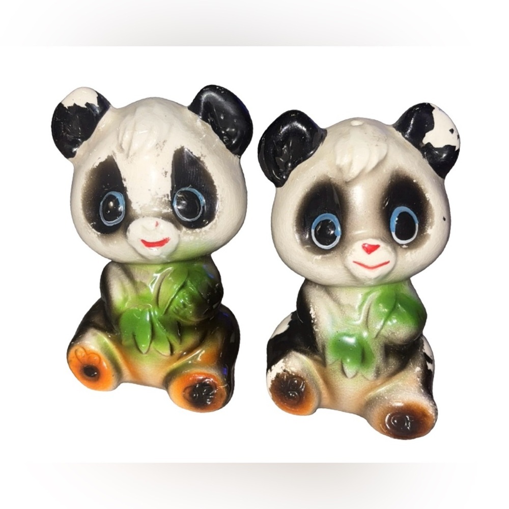 Vintage Japan Panda Bear Salt & Pepper Shakers 3.5”